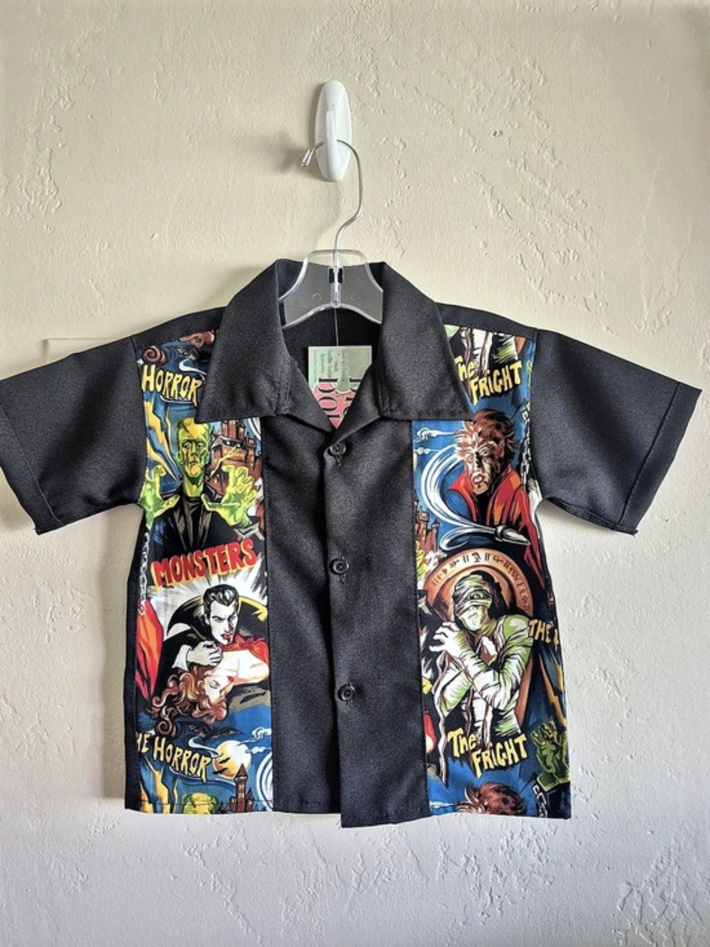 Kids Horror Graphic Button Down in Black & Blue